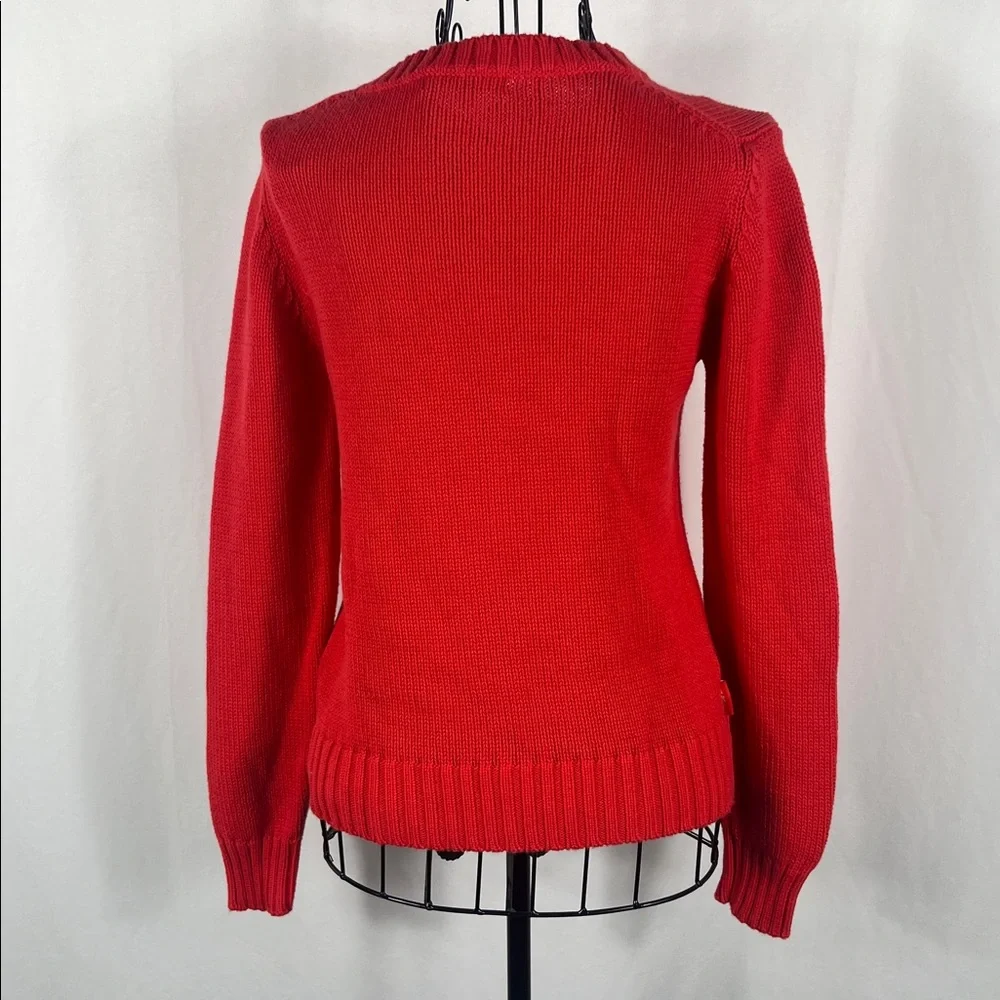 VINTAGE 90’s LULU Castagnette Red/ Orange V-Neck Sweater‎ Women’s Small Cotton